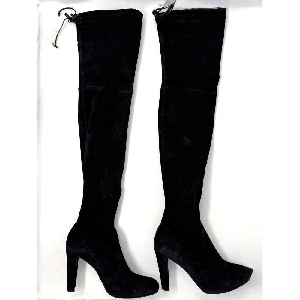 Stuart Weitzman Black Suede Over the Knee Block High Heel Boots 7.5 M 09341